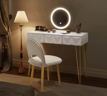Kaptafel met LED-Spiegel en Stoel – 3 Lades, Wit en Goud, Verzenden, Nieuw