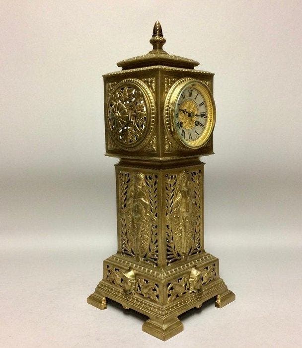 Tafel/bureauklokken - Messing tafelklok - type mini staand, Antiek en Kunst, Antiek | Klokken