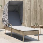 vidaXL Ligbed met luifel poly rattan beige, Verzenden, Nieuw