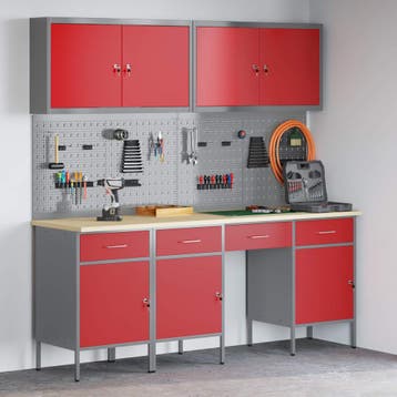 vidaXL Werk kast met lade met slot 10 st Rood Engineered, Verzenden, Nieuw