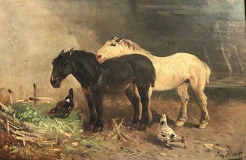 Henry Schouten (1860 - 1927) - Twee Paarden - Olieverf, Antiek en Kunst