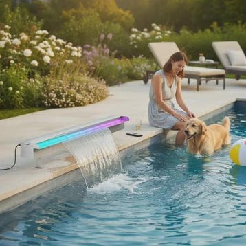 RVS Zwembad Waterval Overloopput met Kleurrijke LED Strip -, Verzenden, Nieuw