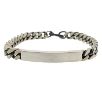 Zilveren robuuste gourmetschakel armband met graveerplaatje, Ophalen of Verzenden, Gebruikt, Zilver, Zilver