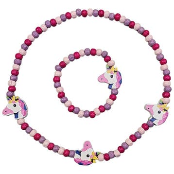 Fako Bijoux - Kinderketting en Armband - Hout - Eenhoorn, Verzenden, Nieuw
