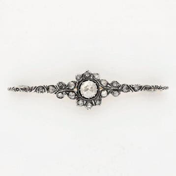 Broche - 14 karaat Geel goud, Zilver - Diamant/Natuurlijk, Sieraden, Tassen en Uiterlijk, Antieke sieraden