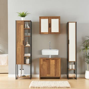 Badkamermeubelset Namsskogan 4-delig walnootkleurig en zwart, Huis en Inrichting, Badkamer | Badkamermeubels, Verzenden, Nieuw
