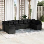 vidaXL Tuin Sofa Set met kussen 10 pcs Zwart poly rattan, Verzenden, Nieuw, Rotan, Meer dan 8 zitplaatsen
