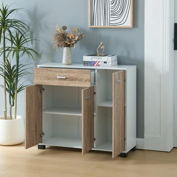 [en.casa] Halmeubel Bobeck 72x80x28 cm wit en eikenkleurig, Verzenden, Nieuw