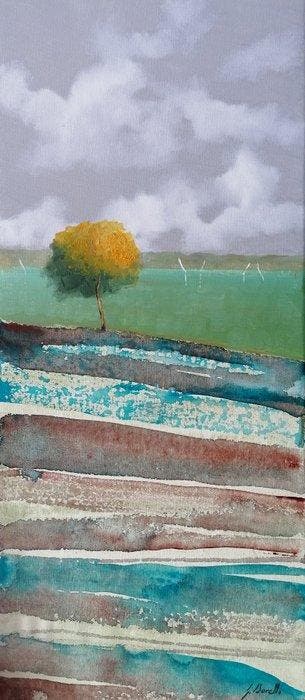 Guido Borelli - zebra turchese, Antiek en Kunst, Kunst | Schilderijen | Modern