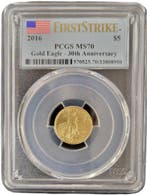 Gouden American Eagle 1/10 oz 2016 PCGS MS70 30th, Postzegels en Munten, Munten | Amerika, Verzenden, Midden-Amerika, Losse munt
