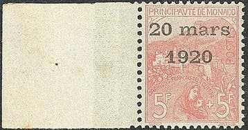 Monaco 1920 - Huwelijk van prinses Charlotte, 5 f.+5 f. roze, Gestempeld