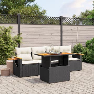 vidaXL 5-delige Loungeset met kussens poly rattan zwart, Verzenden, Nieuw, Loungeset