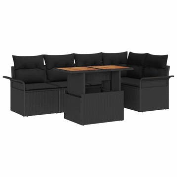 vidaXL Tuin Sofa Set met opslag 6 pcs Zwart Poly riet, Tuin en Terras, Tuinsets en Loungesets, Verzenden, Nieuw, Rotan, 6 zitplaatsen