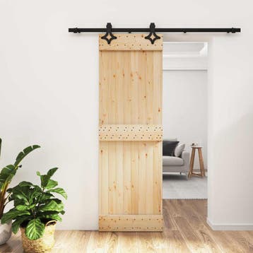 vidaXL Schuifdeur Naturel en Zwart 70 x 210 cm Massief, Verzenden, Nieuw