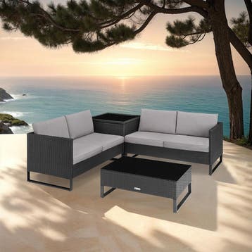 Wicker loungeset Ostuni - zwart, Tuin en Terras, Tuinsets en Loungesets, Verzenden, Nieuw