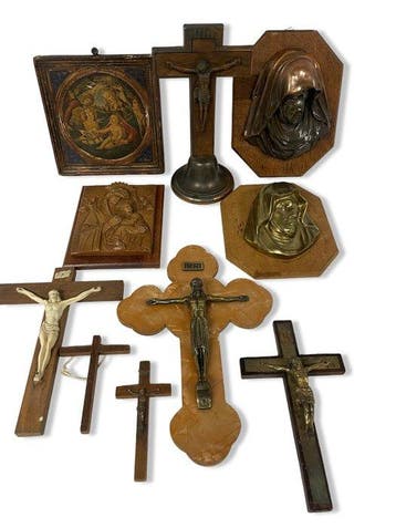 Diverse religieuze voorwerpen (10) - Antiek - Koper, Hout,