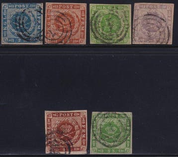Denemarken 1851/63 - Serie van 6 waarden 3/5+6+ 8/9, Gestempeld