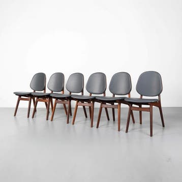 Vintage Deense eetkamerstoelen, set van 6, Gebruikt, Zwart, Deens Design, Scandinavisch, Vintage, Mid Century, Retro, Vijf, Zes of meer stoelen