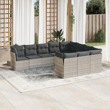 vidaXL 10-delige Loungeset met kussens poly rattan, Verzenden, Nieuw, Loungeset