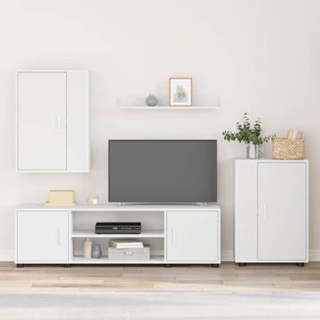 vidaXL Tv-meubelset Wit Bewerkt hout, Huis en Inrichting, 100 tot 150 cm, Verzenden, Nieuw, Minder dan 100 cm