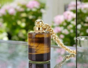 Gedenk hanger mini urn van edelsteen Tijger Oog met RVS k..., Ophalen of Verzenden, Nieuw, Kraal