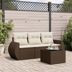 vidaXL 4-delige Loungeset met kussens poly rattan bruin, Tuin en Terras, Verzenden, Nieuw, Rotan, Loungeset