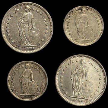 Zwitserland. 1/2 Franco x 2, 2 Francos x2 1958, 1967 y 1931