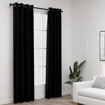 vidaXL Gordijnen linnen-look verduisterend ogen 2 st 140x245, Verzenden, Nieuw, Zwart