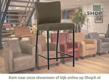 Leren barkruk Revolt laag - Toledo Moss (bruin/groen) -, Huis en Inrichting, Barkrukken, Nieuw, Leer, Ophalen of Verzenden, 90 cm of meer