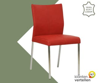 Leren eetkamerstoel Basic - Toledo Ducati (rood) - Poten, Nieuw, Leer, Ophalen of Verzenden, Rood