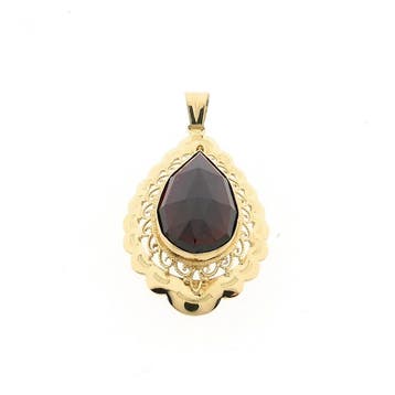Gouden hanger met granaat (Hanger of bedel), Sieraden, Tassen en Uiterlijk, Bedels, Ophalen of Verzenden, Gebruikt, Goud, Overige merken