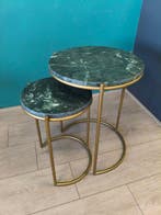 Groen Marmer Gouden - Bijzettafel (2) - Metaal, Marmer, Nieuw