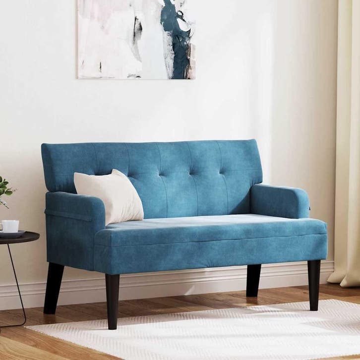 vidaXL Chesterfield Bank Blauw 112 x 65,5 x 75 cm Fluweel, Huis en Inrichting, Banken | Bankstellen, Nieuw, Minder dan 150 cm