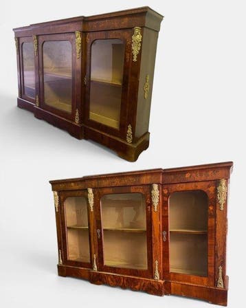 A pair of marquettry Napoleon III style display cabinets -