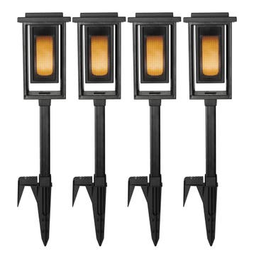 Set van 4 LED Solar Fakkel Tuinlamp Zwart Tuinverlichting, Verzenden, Nieuw