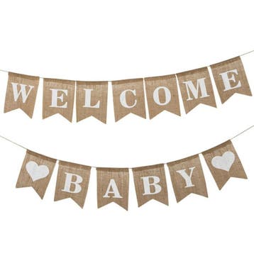 Jute slinger Welcome Baby met 2 harten, Verzenden, Nieuw, Geboortebord