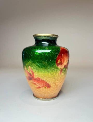 Vaas - Emaille, Koper, Zilver - Japan - Koi ginbari