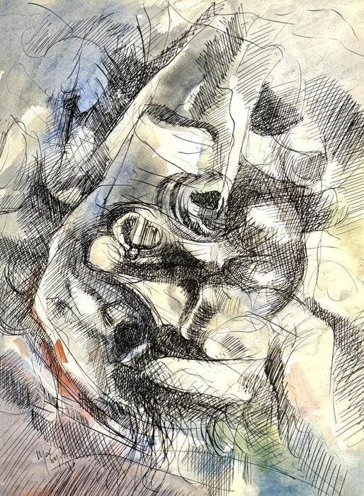 René Mels (1909-1977) - Composition abstraite gestuelle, Antiek en Kunst, Kunst | Schilderijen | Modern