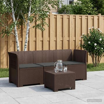 vidaXL 3-zits tuinbank met kussens in rattanlook PP Bruin, Tuin en Terras, Verzenden, Nieuw