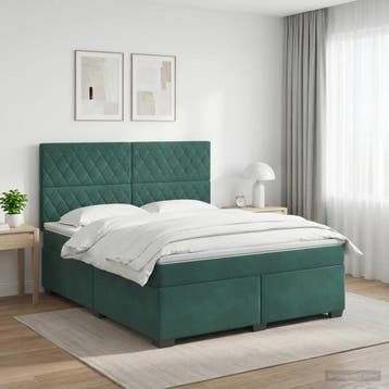 vidaXL Boxspringbed met matras Donkergroen 140 x 200 cm, Verzenden, Nieuw, Groen, Stof