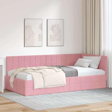 vidaXL Hoekbedframe Roze 100 x 200 cm Fluweel, Verzenden, Nieuw, Eenpersoons, Stof