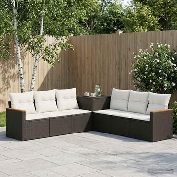 vidaXL Bankstel 7 st Zwart en Cream Wit Poly Rattan en Staal, Verzenden, Nieuw