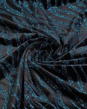 Fluweel Stretch Glitter Streep Blauw/Zwart, Nieuw, Zwart