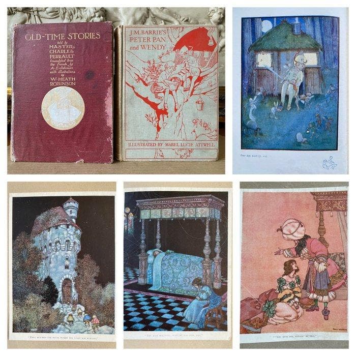 Charle Perrault, W. Heath Robinson, J.M. Barrie , Mabel, Antiek en Kunst, Antiek | Boeken en Bijbels