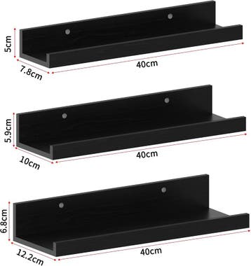 Wandplank - Zwevend - 40 cm - 3 stuks - Zwart - EXYGLO, Verzenden, Zo goed als nieuw
