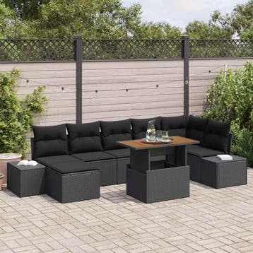 vidaXL Tuin Sofa Set met opslag 8 pcs Zwart Poly riet, Tuin en Terras, Verzenden, Nieuw, Rotan, 8 zitplaatsen