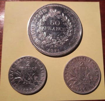 Frankrijk. Lot de 3 monnaies en argent (2 Francs et 50