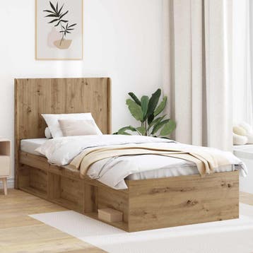 vidaXL Bedframe met opbergruimte en hoofdbord Artisanaal, Verzenden, Nieuw, Bruin, Hout