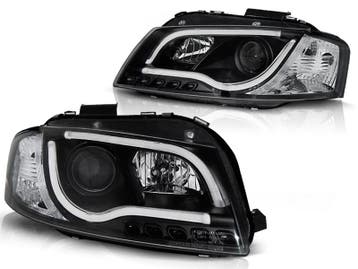 Koplampen Audi A3 8P 03-08 Tube Light LED Zwart, Ophalen of Verzenden, Nieuw