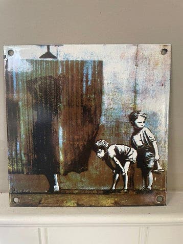 Banksy geïnspireerd emaille bord – douche scène – street art